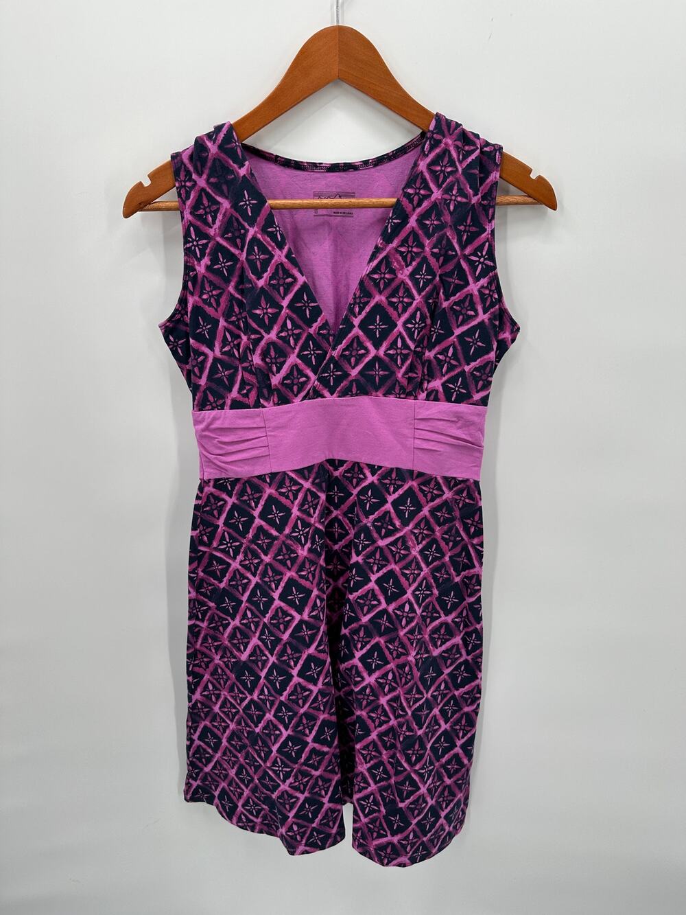PATAGONIA Margot Purple Pattern Organic Cotton V Neck Dress // S